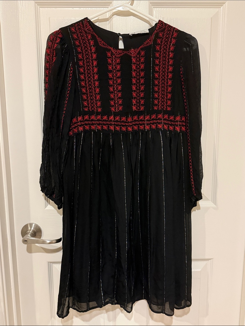 Zara Black Dress with Red Embroidered Bodice